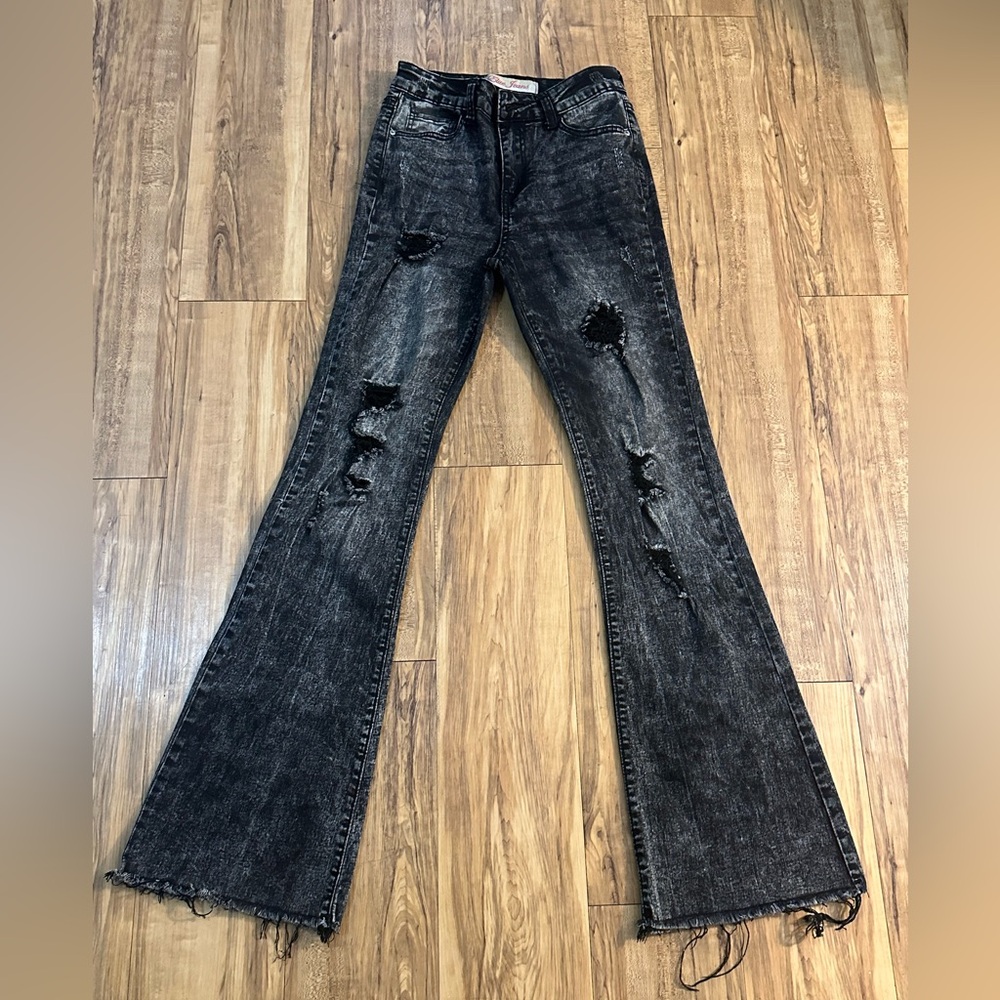 Distressed flare leg jeans